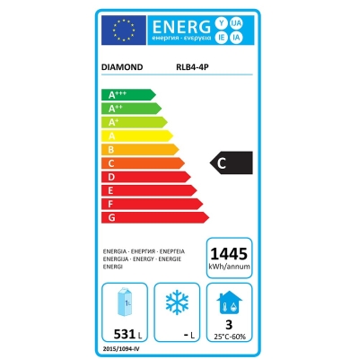 Refroidisseur de bouteilles 4 portes, 620 litres, pieds réglables RLB4-4P